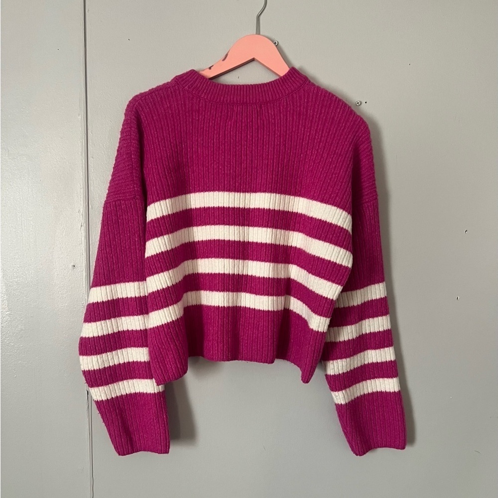 Pink Rose Fuchsia and White Striped Sweater - Picture 2 of 3